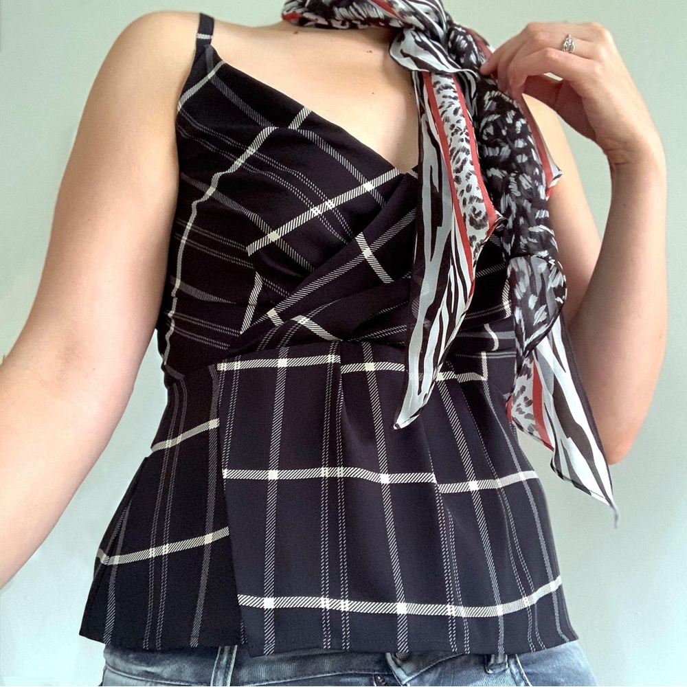 cabi NWT Check Crossover Cami, black/white plaid, size 4, Fall 20